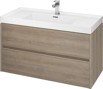 Produktbild von BADLAND Badmöbel Set Badezimmerschrank mit Keramikwaschbecken, 2-Schubladen CREA 100 Eiche