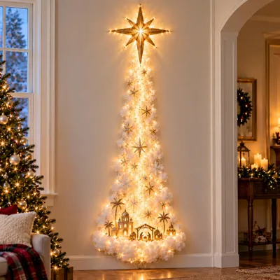 Produktbild von LED Weihnachtsdeko für die Wand, beleuchteter Stern von Bethlehem mit Lichterkette, 3D-Weihnachtsbeleuchtung, ca. 60 cm, DIY für innen