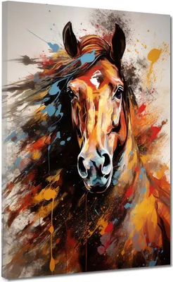 Produktbild von Pferd frontal Colour PopART Leinwandbild Wandbild Kunstdruck XL WanddekoStyle: 60x80x2cm