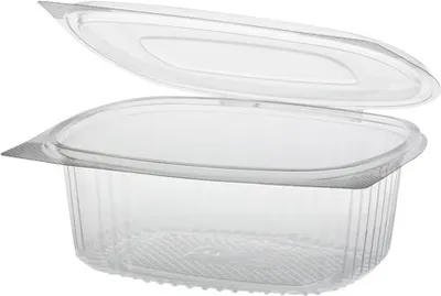 Produktbild von 50 Feinkost- und Salatschalen mit Klappdeckeln, PET oval 750 ml 6 cm x 14,5 cm x 17,3 cm klar
