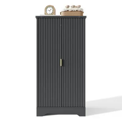 Produktbild von Küchenschrank mit LED-Sensorlicht und Gewürzregal Vorratsschrank Hochschrank für Küche & Wohnzimmer 120 x 60,5 x 40 cm Schwarz