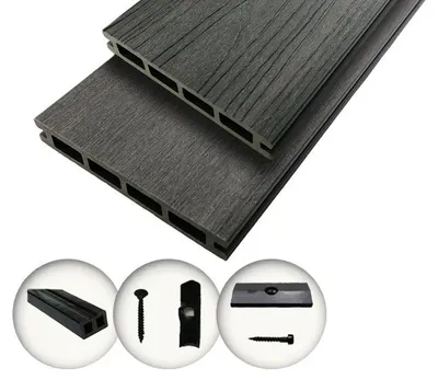 Produktbild von Terrassendielen WPC COEX WoodoThassos 20 m² grau | Diele für Balkon + Terrasse Außenbereich 2,4 m x 14 cm x 2,5 cm mit Clipsystem & Unterkonstruktion