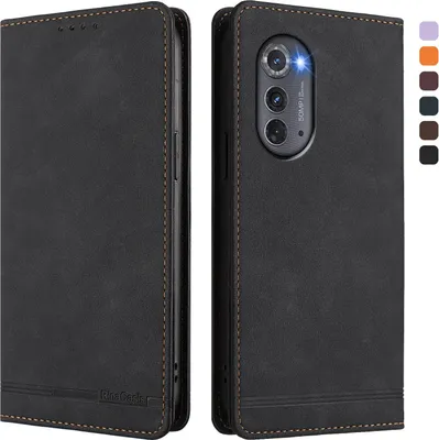 Produktbild von Hülle für Motorola Edge 2022, Retro Kunstleder Ständer Klapphülle mit Kartenfächer und Magnetische Schwarz