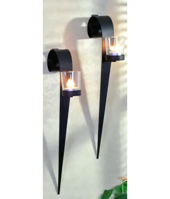 Immagine prodotto di Harms portacandele da parete in metallo nero porta tealight 2 pezzi 6x14x43cm bicchieri