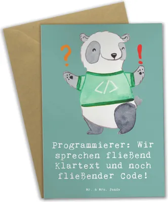 Produktbild von Mr. & Mrs. Panda Grußkarte Programmierer Codeflüsterer - Meeresbrise - Geschenk, Entwickler, Computersprache, personalisierte Geschenke, weihnachtskarten, Grußkarten