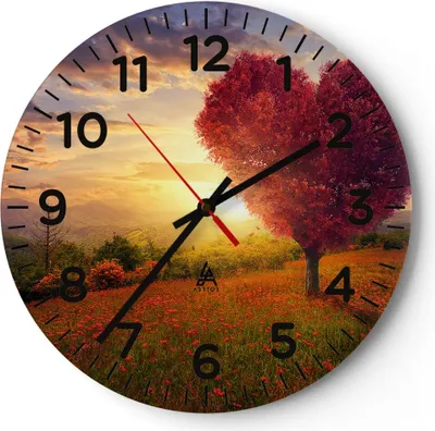 Produktbild von Wanduhr - Rund - Glasuhr - Baum Wiese Blume - 40x40cm - Schleichendes Uhrwerk - Lautlos - zum Aufhängen bereit - Dekoration Modern - Wanddekoration aus Glas - C4AR40x40-3790