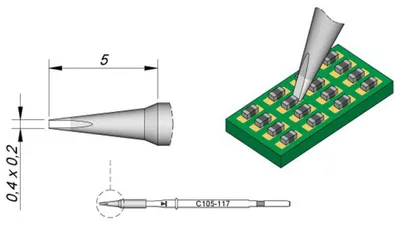 Obrázok produktu pre JBC spájkovací hrot série C115, tvar dláta, C115117/0,4 x 0,2 mm, rovný C115117