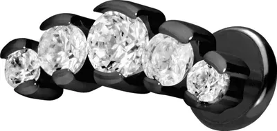 Produktbild von Ohrpiercing, Nasenpiercing Titan Labret mit Push Fit 5 EINGEFASSTE KRISTALLE Schwarz Stablänge: 10mm | Stabstärke: 1,2mm