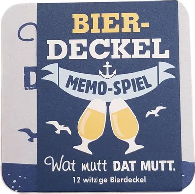 Produktbild von Bierdeckel / Memospiel, quadratisch, "Norden", Spruch, gestreift, Papier, blau