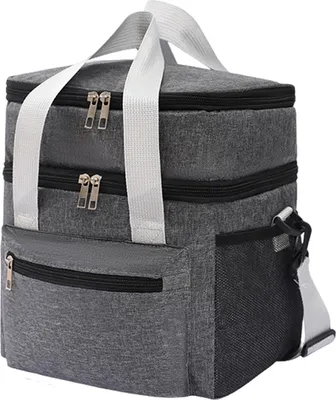 Produktbild von Isolierte Lunchtasche, doppelstöckige, wiederverwendbare Picknicktasche mit Tasche für Telefone und Geldbörsen, dickes Futter, auslaufsichere, erweiterbare Trage-Kühltasche für den Einsatz bei Hitze und Kälte