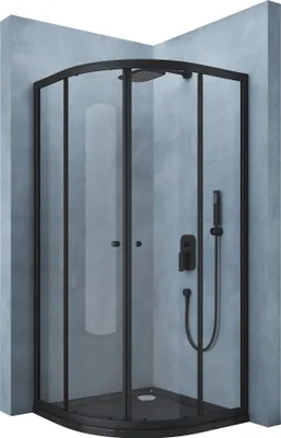 Produktbild von doporro Duschkabine Schiebetür Duschabtrennung Viertelkreis BxTxH 90x90x190 cm Klarglas ESG-Sicherheitsglas mit Nano-Beschichtung Ravenna32K schwarz