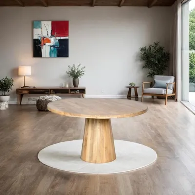 Produktbild von Zita Home Esstisch, rund, 120 cm, Mangoholz, Natur, Kegelgestell, skandinavisch, modernes Design