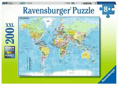 Produktbild von Ravensburger Puzzle 'Die Welt', 200 XXL-Teile, 49 x 36 cm, aus langlebiger, nachhaltiger Pappe, pädagogisch wertvoll, 12890