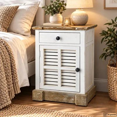 Produktbild von Nachttisch Nachtschrank Shabby Chic Landhaus Vintage Weiß Kommode 38x27,5x53cm