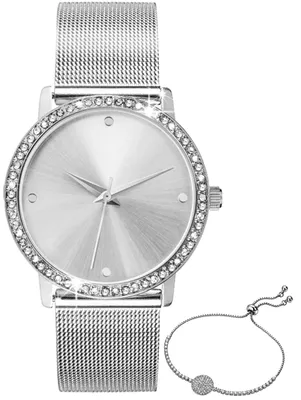 Produktbild von Geschenk Damen Armbanduhr silber Zirkonia kristall + funkelndes Armband Set 22299