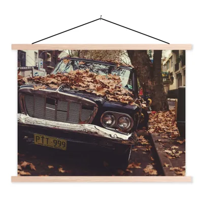 Produktbild von MuchoWow® Textilposter Auto - Herbstblätter - Landleben 40x30 cm mit holzfarbenen Rahmen - Bilder
