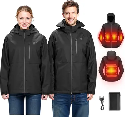 Immagine prodotto di Giacca riscaldata da uomo - Giacca elettrica softshell riscaldata - Con batteria da 7,4 V - 5 zone di riscaldamento - 3 livelli di riscaldamento - Antivento - Lavabile in lavatrice - Leggera