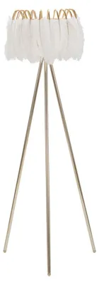 Zdjęcie produktu dla Lampa podłogowa Feather Stand z białymi piórami i złotą podstawą