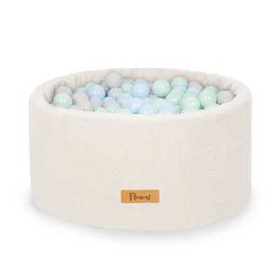 Obrázok produktu pre Flumi detský bazén s loptičkami - detský bazén s loptičkami 90x40cm s 200 loptičkami 7cm vyrobený v EÚ - Boucle krémová + modré loptičky