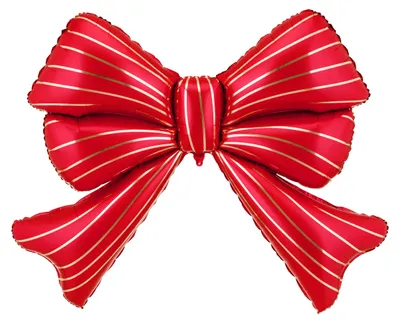 Großer roter Folienballon in Form einer dekorativen Schleife mit glänzenden Streifendetails als festliche Ballondekoration für Weihnachten.