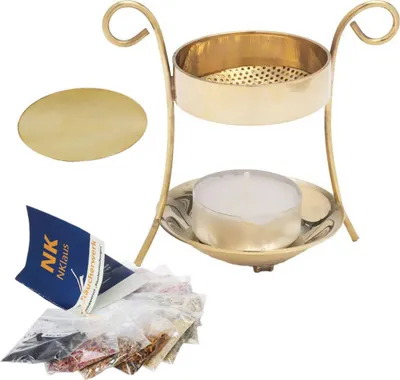 Produktbild von Weihrauchbrenner Gold Teelicht Räucherset 14tlg mit Räuchermischungen Weihrauch