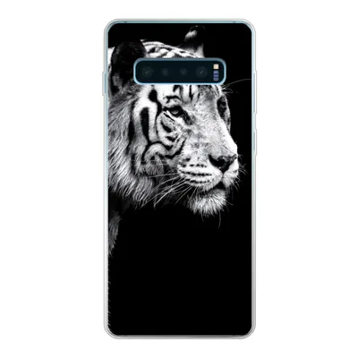 Produktbild von MuchoWow® Handyhülle Schutzhülle Hülle für Samsung Galaxy S10 Lite Studioaufnahme eines weißen Tigers auf schwarzem Hintergrund Silikon Softcase Handy Hülle - Schutz
