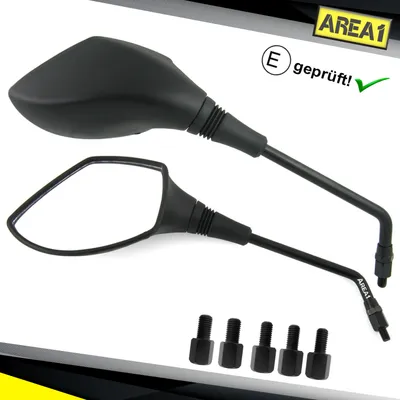 Produktbild von Area1 Motorrad Spiegel Rückspiegel Set (rechts+links) E- 2xM10 Rechtsgewinde inkl. Adapter kompatibel mit Honda Kawasaki KSR Suzuki (TD)