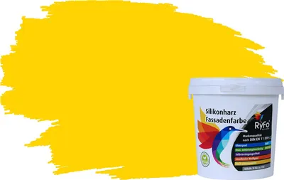 Produktbild von RyFo Colors Silikonharz Fassadenfarbe Lotuseffekt Trend Kanariengelb 1l - bunte Fassadenfarbe, weitere Gelb Farbtöne und Größen erhältlich, Deckkraft Klasse 1
