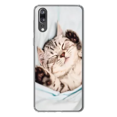 Produktbild von MuchoWow® Handyhülle Schutzhülle Hülle für Huawei P20 Kätzchen - Lustig - Bett - Kinder - Jungen - Mädchen - Kinder Silikon Softcase Handy Hülle - Hardcover