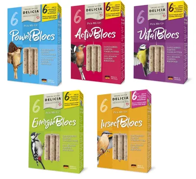 Produktbild von DELICIA Pick-Me-Up Blocs 5x6 Stück 5 verschiedene Sorten Wildvogelfutter
