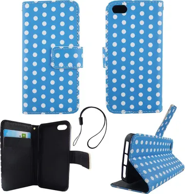 Produktbild von Handyhülle Tasche für Handy Apple iPhone 5 / 5s / SE Polka Dot Blau Weiss