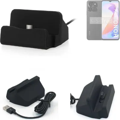 Produktbild von K-S-Trade Docking-Station kompatibel mit Honor X6a Ladestation Dock Ladegerät Docking Station Tischständer Ständer inkl. USB Typ C Kabel schwarz