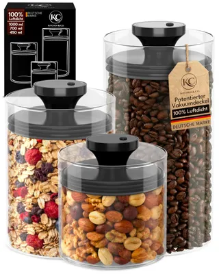 Zdjęcie produktu dla Pojemniki do przechowywania z pokrywkami próżniowymi - Hermetyczne pojemniki - Szklane pojemniki do przechowywania - Zestaw 3 sztuk - Bez BPA - Trwałe pojemniki ze szkła borosilikatowego - Pojemniki do przechowywania