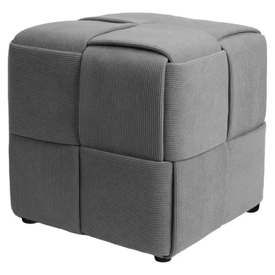 Produktbild von Theo&Cleo Sitzhocker Würfel Cord Polsterhocker Ottoman Fußhocker für Wohnzimmer & Schlafzimmer Grau