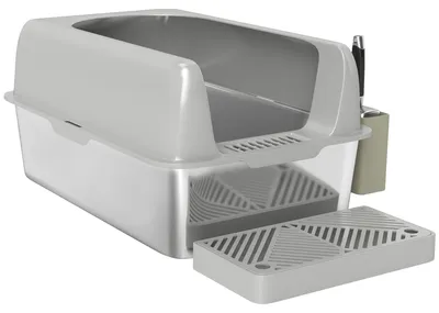 Image de Litière pour chat en acier inoxydable avec bord haut | Couleur : Gris | Dimensions : 40,6 x 60,2 x 29 cm