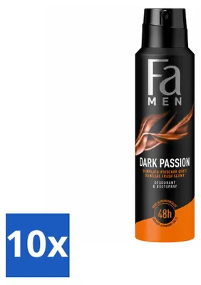 Obrázek produktu pro 10 kusů deodorantu ve spreji Fa Men Dark Passion, 150 ml - výhodná balení