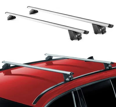 Imagen del producto de Soportes básicos para portaequipajes, compatibles con Seat Arona y Ateca (modelos 2017-2025), con capacidad de 100 kg, fabricados en aluminio color plateado, y con 2 certificaciones ABE