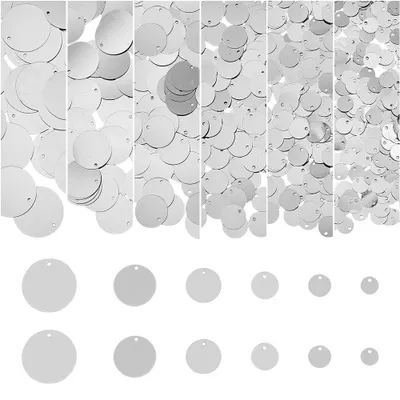 880 Pailletten, 6 Größen, 8–25 mm, silber metallic, Kunststoff