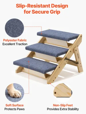 Produktbild von VEVOR Hundetreppe, klappbare Holztreppe, 3-stufig, für Haustiere bis 68 kg