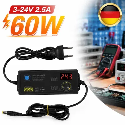 Produktbild von Einstellbares Steckernetzteil 60W 2.5A 3-24V Netzteil Regelbar LED Display DC