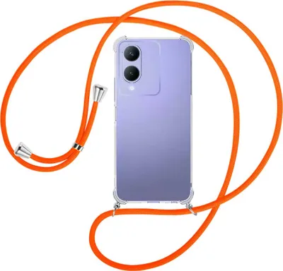 Produktbild von Handykette Backcover-Schutzhülle mit Band (Metall silberfarben) für vivo Y17s (6.56'') - neonorange