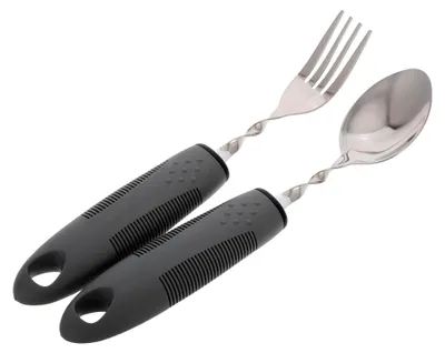 Produktbild von Adaptives Besteckset für Senioren, 2-teilig, Edelstahl mit rutschfestem Gummigriff, biegsame Antitremor-Gabel und -Löffel als Esshilfe für Handzittern und Arthritis