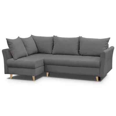 Produktbild von Ecksofa NERON - Couch L-form mit Schlaffunktion & 2x Bettkasten, Eckseite links, Dunkelgrau, Buche-Füße