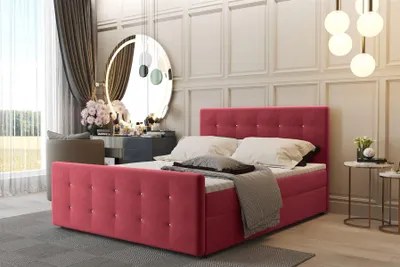 Produktbild von Boxspringbett Schlafzimmerbett CARLOS 200x200cm Stoff Soro Rot inkl.Bettkasten