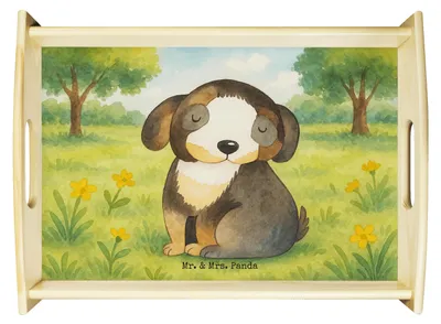 Produktbild von Mr. & Mrs. Panda tablett für bett Hund Entspannen Design - Weiß - Geschenk, Schwarzer, Holztablett, Vierbeiner, Liebe, aus holz, Süß, Servierplatte, Serviertablett
