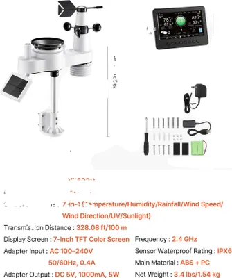 Obrázek produktu pro Meteorologická stanice, senzor 7 v 1, HD displej, 7 v 1 YT60311