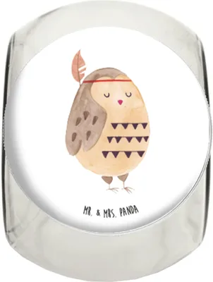 Produktbild von Mr. & Mrs. Panda keksglas Eule Federschmuck L 870ml - Weiß - Geschenk, Dekoration, Abenteuer, Entspannt, Teedose, Süßigkeitenglas, Vorratsbehälter, Bonbonglas, Kaffeedose