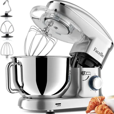 Küchenmaschine 1500 W, 6,2 l Edelstahlschüssel, 6 Stufen, silber