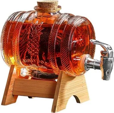 Obrázok produktu pre 1 l karafa na whisky s kohútikom, drevená, priehľadná