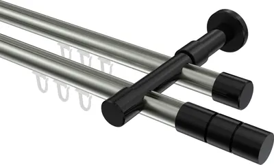 Produktbild von Interdeco Innenlaufstange / Gardinenstange mit Innenlauf Edelstahl-Optik / Schwarz, Typ Prestige Elanto (Rillenzylinder), 20 mm Ø 2-läufig, 220 cm